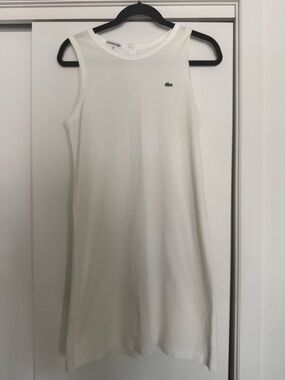Lacoste White Sleeveless Shift Dress with Green Crocodile Logo